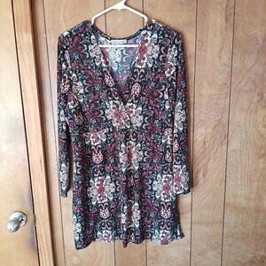 Susan Lawrence Tunic Top Womens M Paisley Boho Long Sleeve Stretch Poly Spandex